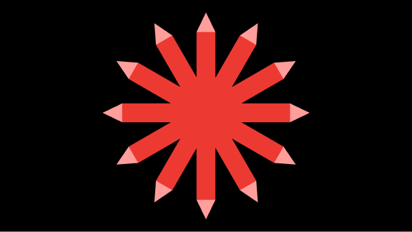 A starburst made up of red pencils symbolizes the use of Claude for writing.