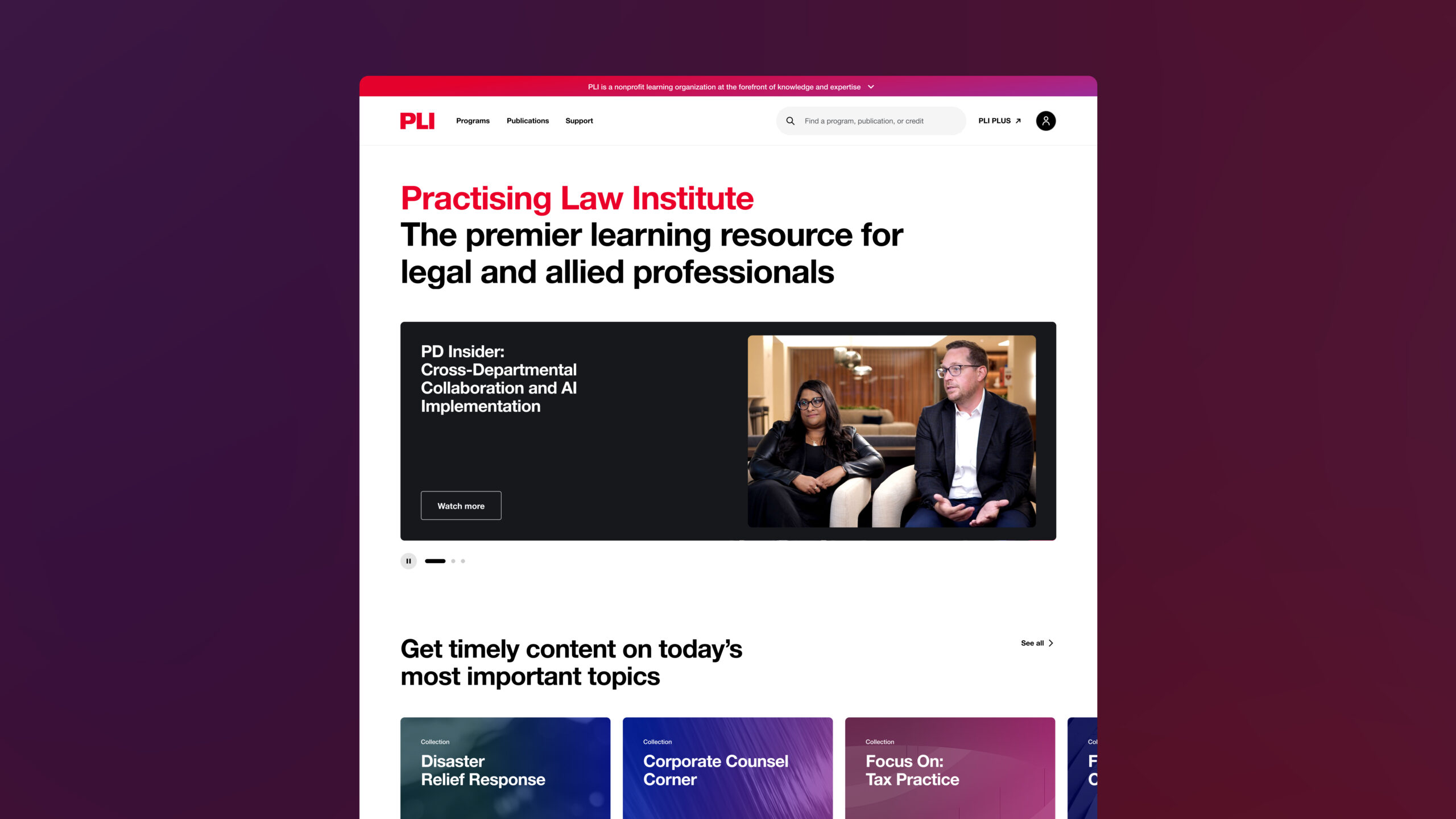 screenshot of PLI site homepage